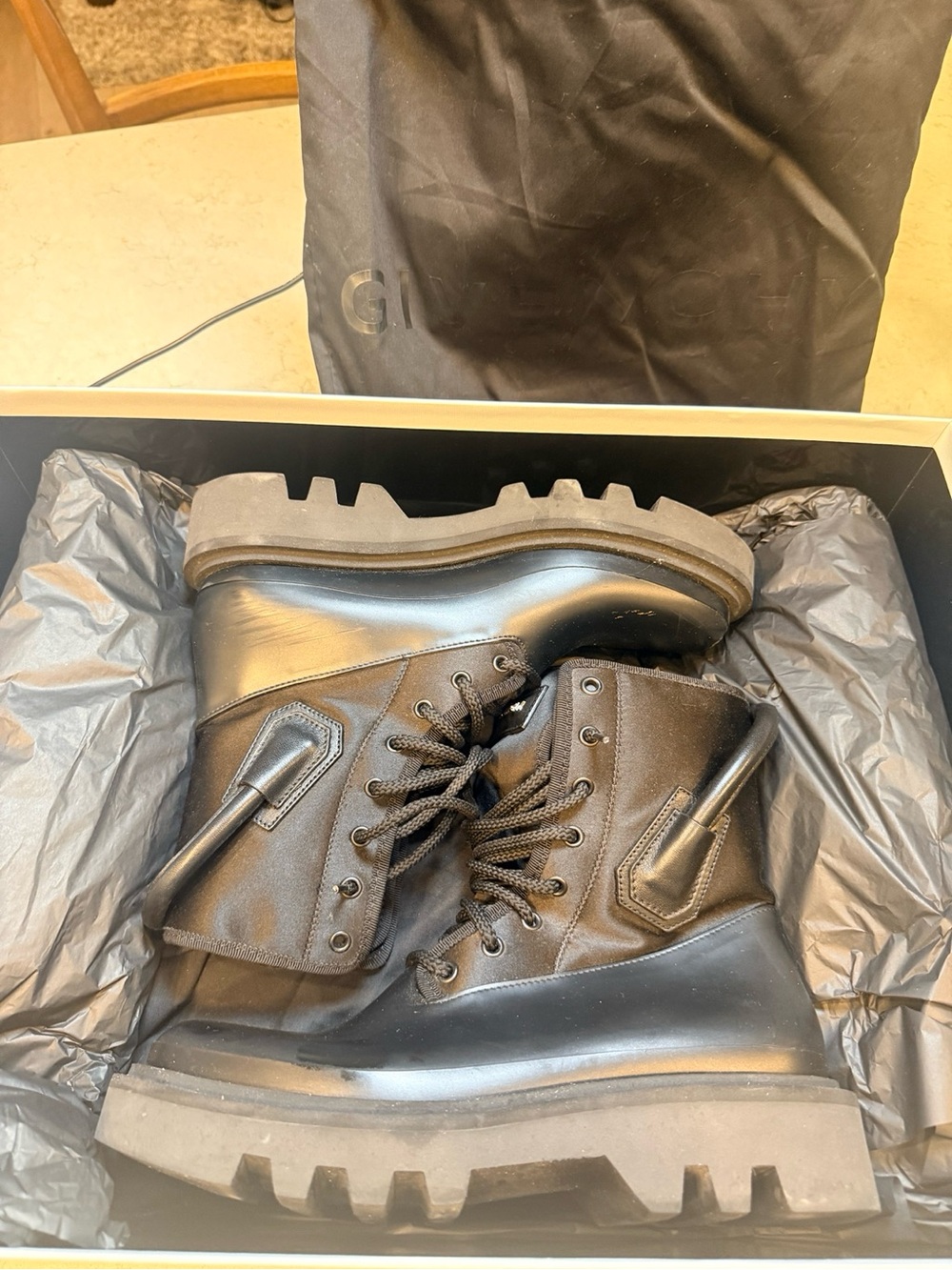 Givenchy Black Combat Rain Boots Lug Sole Size 41 - Picture 6 of 9